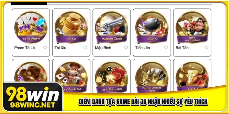 Điểm danh tựa game bài 3d nhận nhiều sự yêu thích