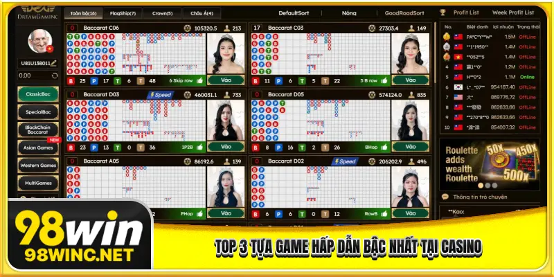 Top 3 tựa game hấp dẫn bậc nhất tại casino